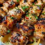 Air Fryer Garlic Parmesan Chicken Skewers with herbs and spices
