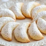 Delicious almond crescent cookies on a decorative plate.