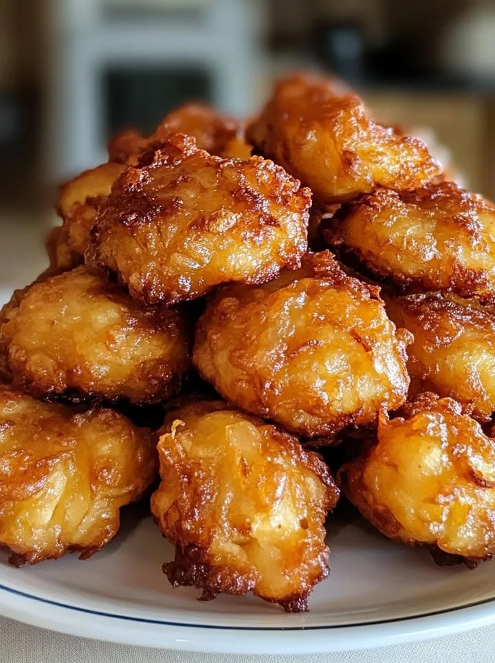 Crispy Amish onion fritters served on a plate, golden and delicious.