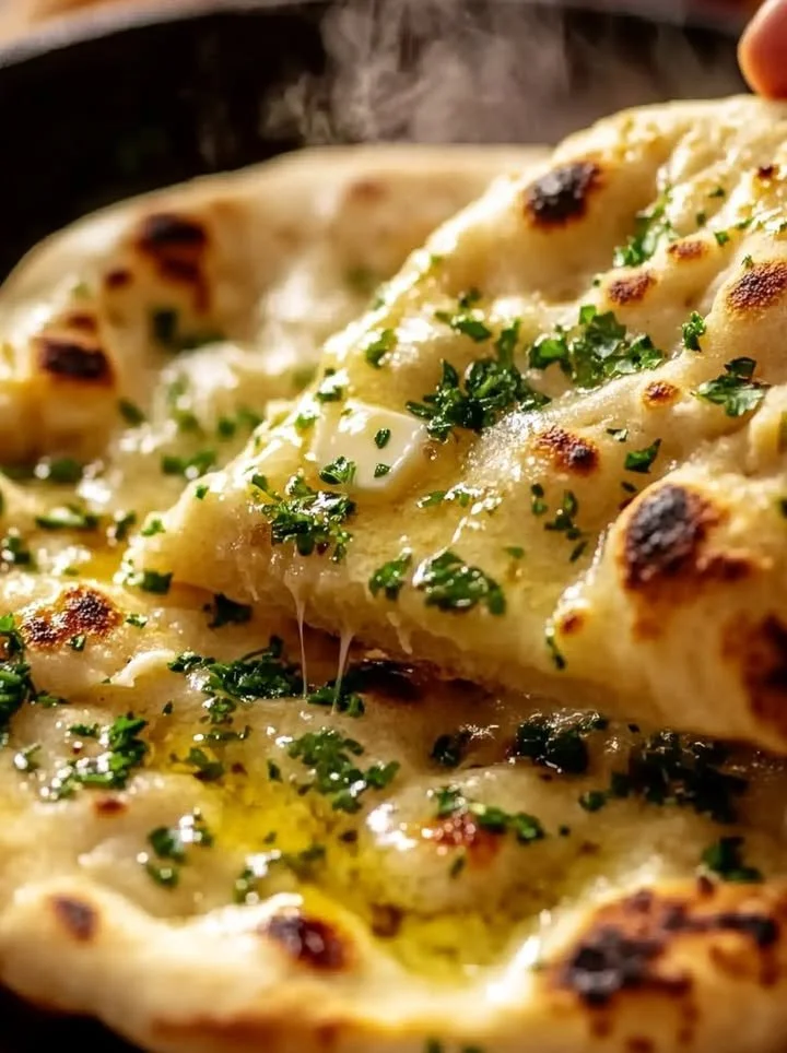 Authentic artisan garlic naan freshly baked with rich garlic flavor