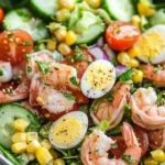 A bowl of fresh Avocado Tuna Salad with ingredients beautifully arranged.