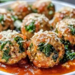 Delicious baked chicken ricotta meatballs served with marinara sauce