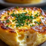 Baked cottage cheese eggs topped with herbs and spices in a baking dish