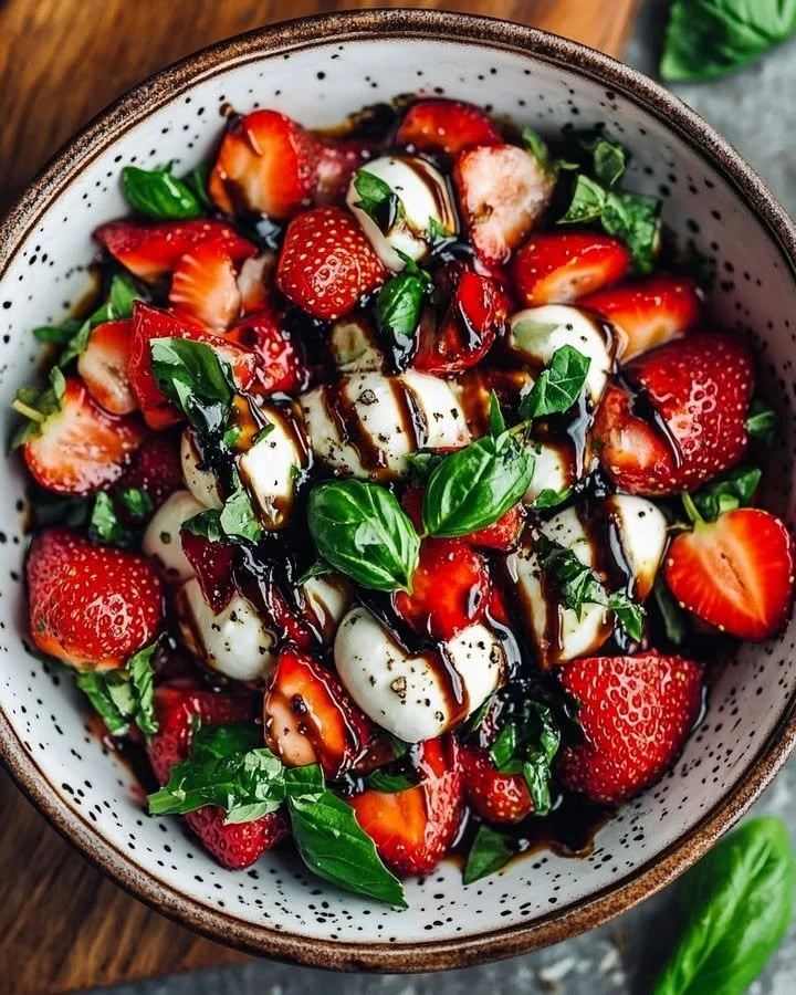 Balsamic Strawberry Caprese salad with fresh strawberries and mozzarella