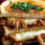 BBQ chicken grilled cheese sandwich with melted cheese and succulent chicken