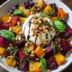 Beet & Burrata Salad topped with Pine Nuts in a Balsamic drizzle
