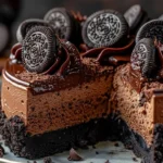 Black Velvet Dark Chocolate Oreo Cheesecake topped with crushed Oreos