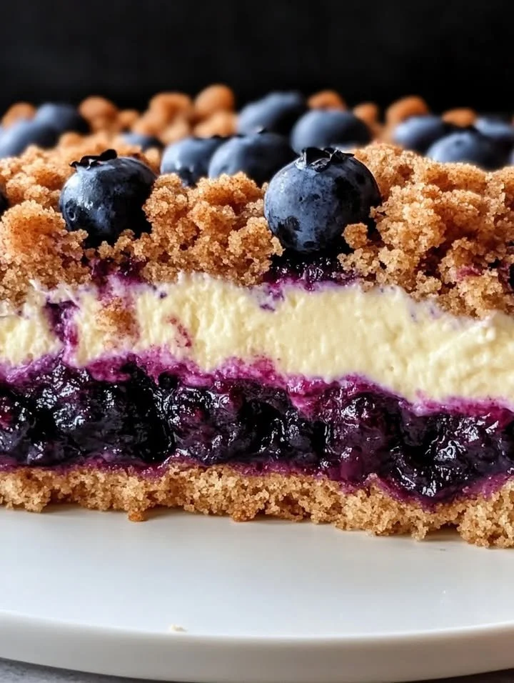 Delicious Blueberry Cream Cheese Crumb Cake with a crumb topping