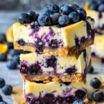 Blueberry orange cheesecake bites on a white plate with blueberries and orange slices