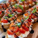 Delicious Burrata Bruschettas topped with fresh ingredients and served on toasted bread