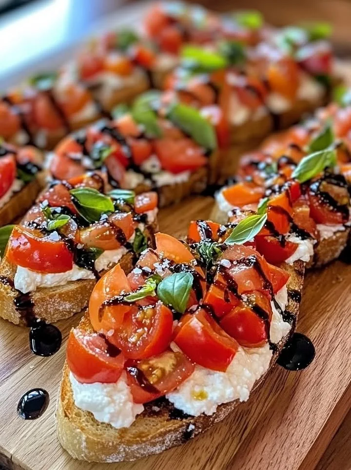 Delicious Burrata Bruschettas topped with fresh ingredients and served on toasted bread