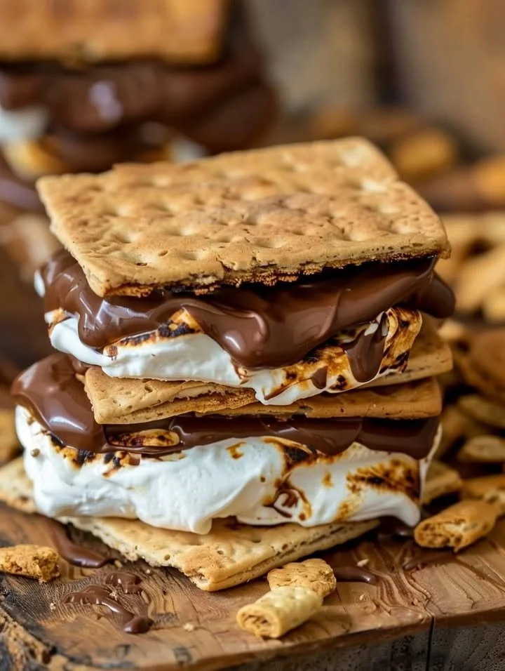 Delicious campfire s'mores with marshmallows, chocolate, and graham crackers