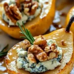 Delicious caramelized pears topped with blue cheese and walnuts
