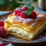 Delicious cheesecake casserole made with crescent rolls, perfect for dessert.