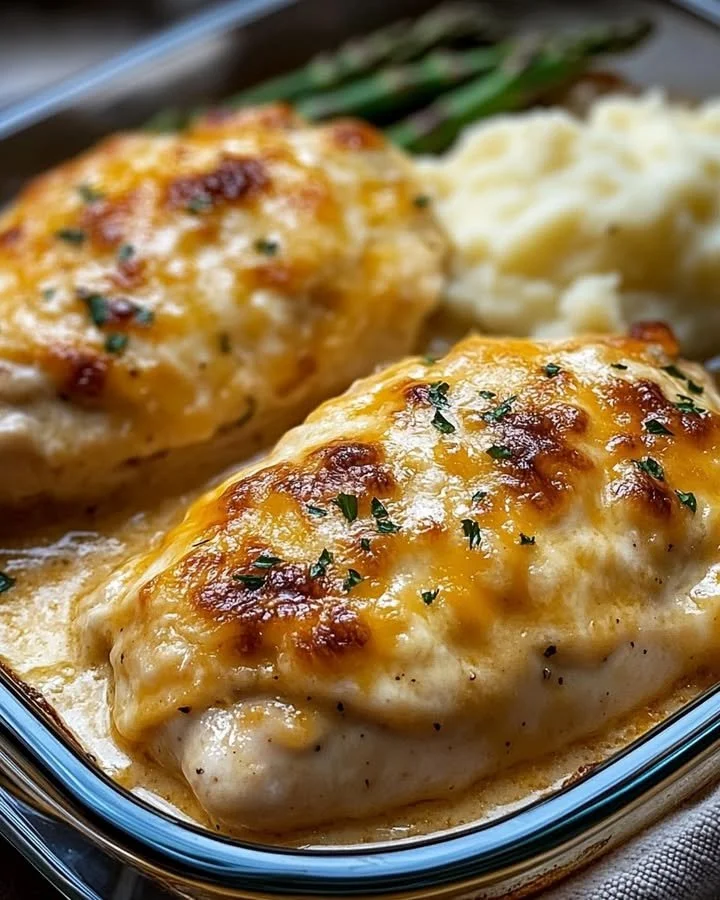 Cheesy baked ranch chicken garnished and ready to serve