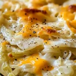 Cheesy Cabbage Casserole baked dish topped with melted cheese