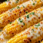 Cheesy garlic butter corn on the cob, a delicious and flavorful side dish.
