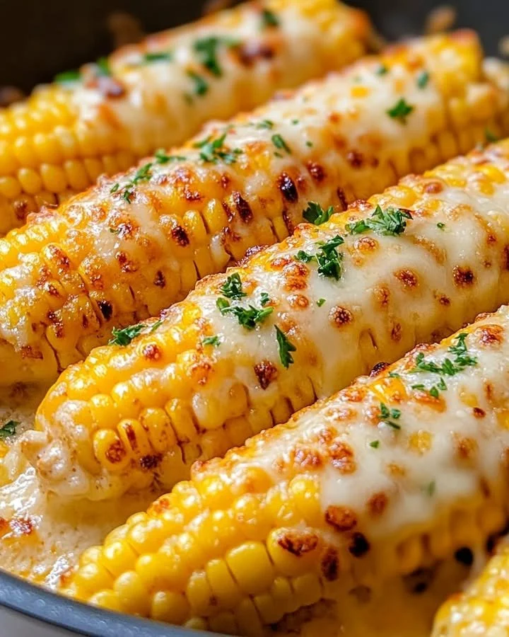 Cheesy garlic butter corn on the cob, a delicious and flavorful side dish.