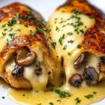 Cheesy garlic mushroom chicken rolls with melted cheese and herbs