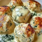 Delicious Chicken Ricotta Meatballs served with Spinach Parmesan Sauce