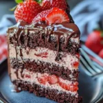 Chocolate Covered Strawberry Cake with fresh strawberries and chocolate glaze