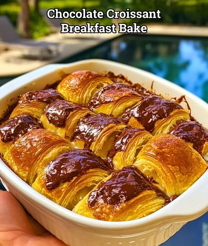 Chocolate croissant breakfast bake fresh out of the oven