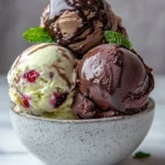 A bowl of creamy Chocolate Zucchini Ice Cream topped with chocolate shavings