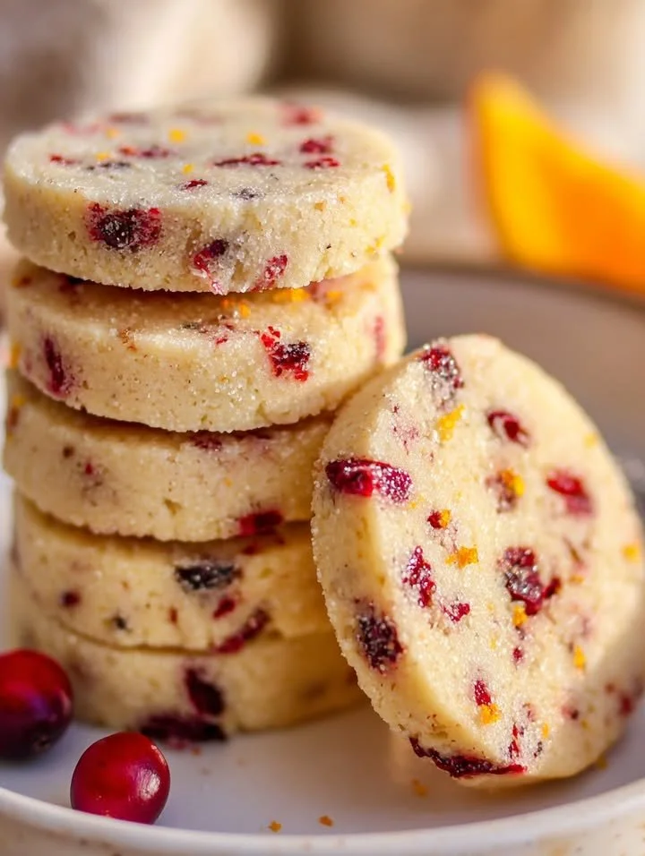 Citrus-kissed shortbread coins arranged on a plate