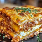 Delicious classic beef lasagna with layers of pasta and cheese