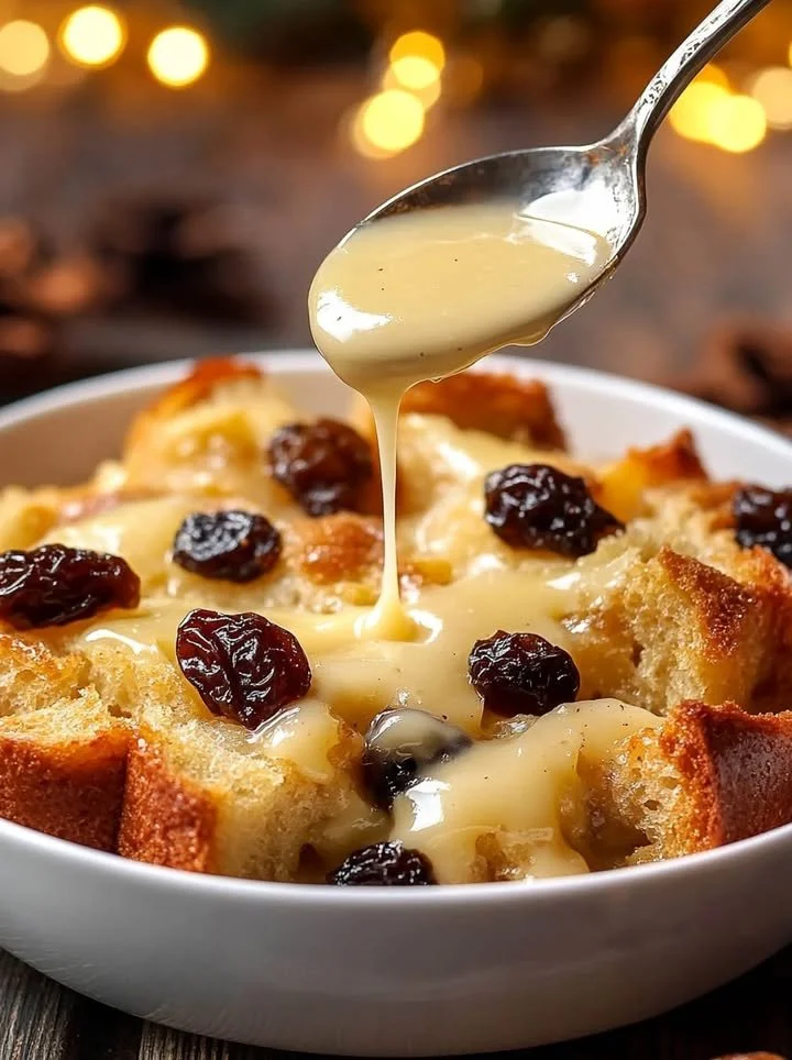 Delicious classic New Orleans bread pudding served with a rich sauce