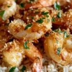 Coconut Crisp Shrimp served with Springy Rice on a plate.