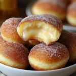 Delicious condensed milk and cinnamon doughnut puffs on a plate