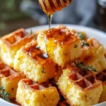 Cornbread Waffle Bites topped with Smoked Gouda and drizzled with Honey