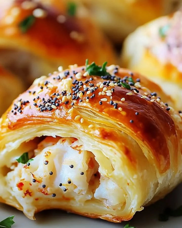 Golden crab cheese rolls filled with creamy crab mix and baked to perfection