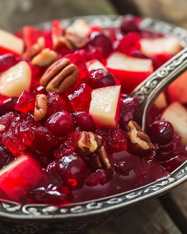 Delicious Cranberry Apple Jello Salad with vibrant colors and festive presentation