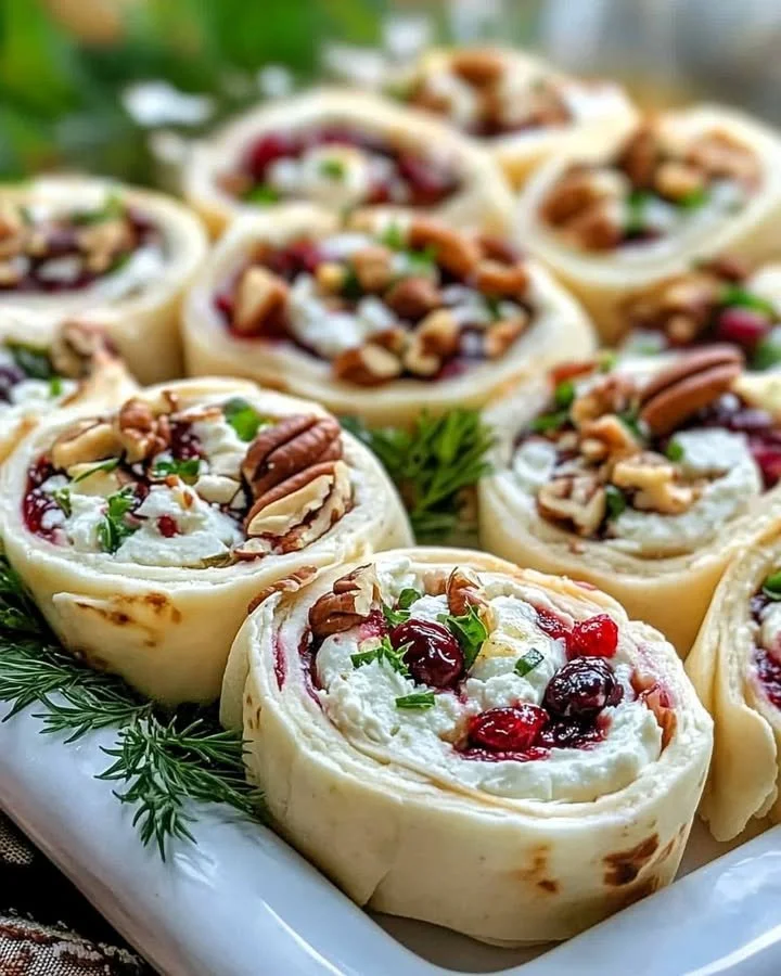 Cranberry Feta Pinwheels appetizer with cranberries and feta cheese