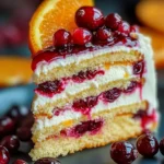 Cranberry Orange Drip Cake with citrus glaze and fresh cranberries on top