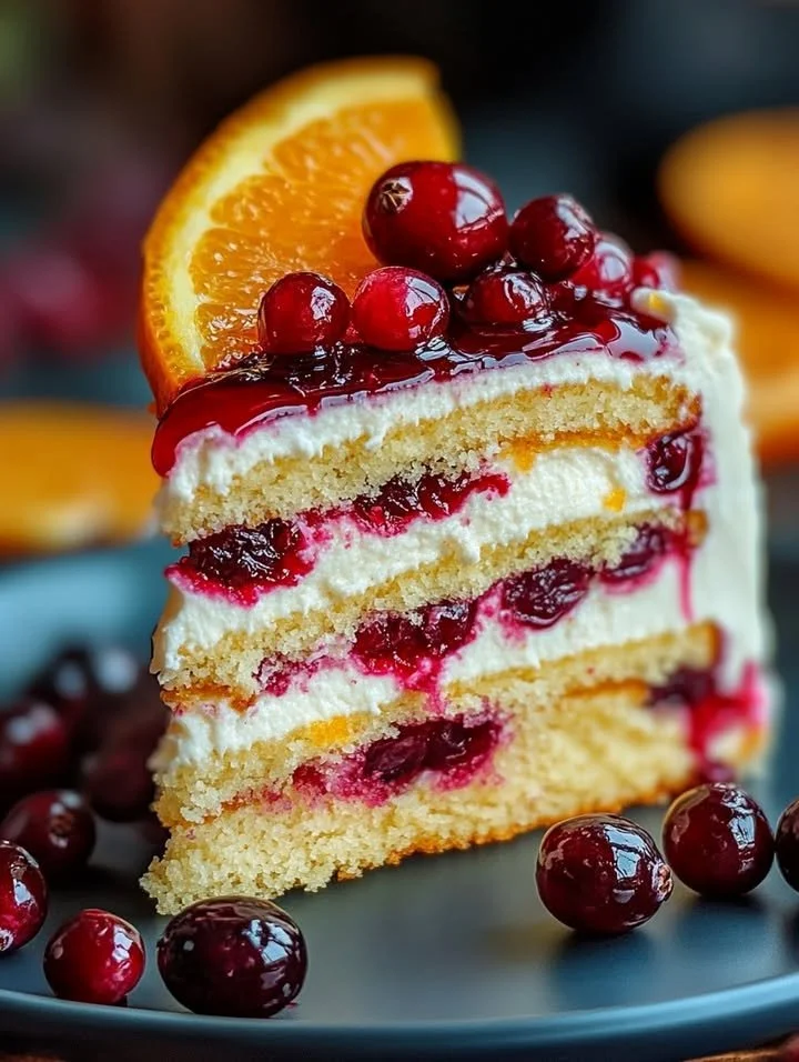 Cranberry Orange Drip Cake with citrus glaze and fresh cranberries on top