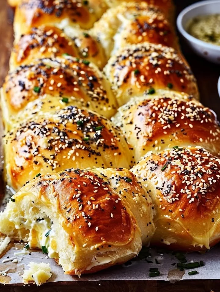 Cream cheese and chive rolls served on a platter