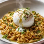 Creamy Orzo Risotto with lemon feta sauce and burrata cheese