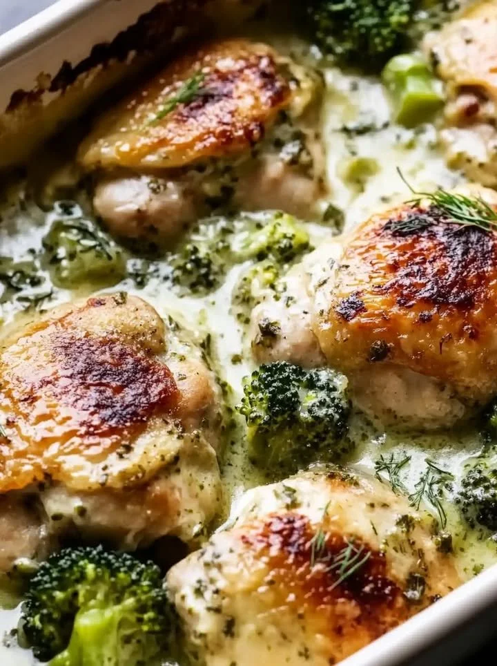 Creamy Salsa Verde Chicken Bake topped with fresh herbs and cheese