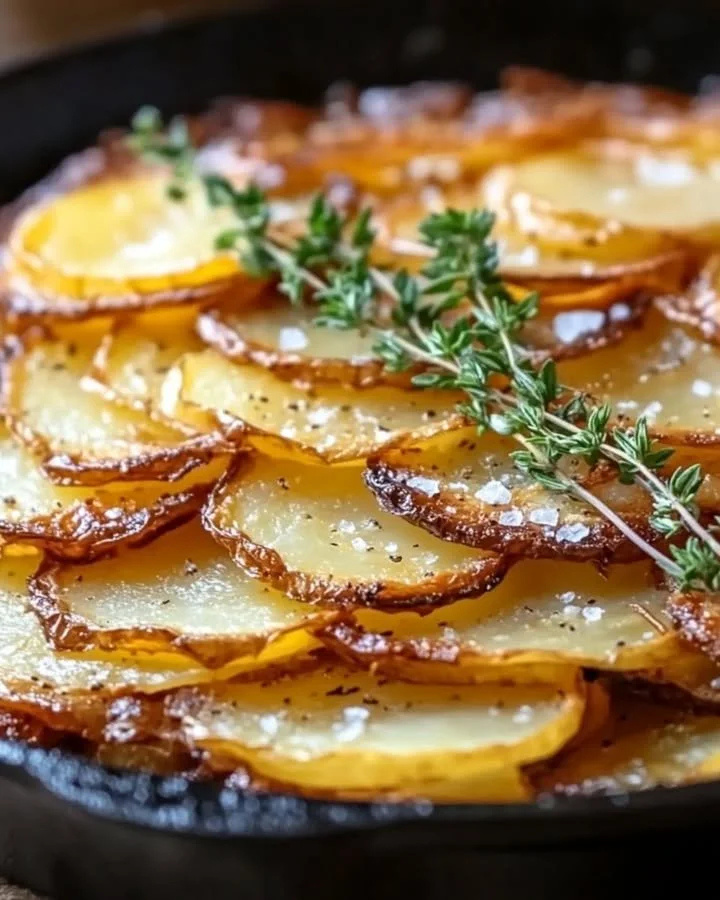 Crispy Balsamic-Thyme Potato Torte with layers of golden baked potatoes