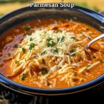 Crock Pot Creamy Chicken Parmesan Soup in a bowl garnished with parsley