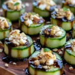 Cucumber Rolls with almond feta and honey balsamic drizzle served on a plate