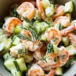 Cucumber Shrimp Salad with fresh vegetables and shrimp served in a bowl