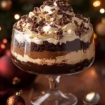 Delicious chocolate tiramisu trifle served in a glass dish with cocoa topping