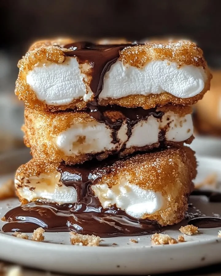 Delicious deep-fried s'mores served with chocolate and graham cracker crust