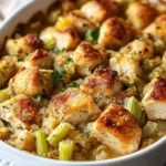 Delicious Chicken and Stuffing Casserole served in a baking dish