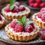 Elegant raspberry goat cheese tarts served on a stylish platter.
