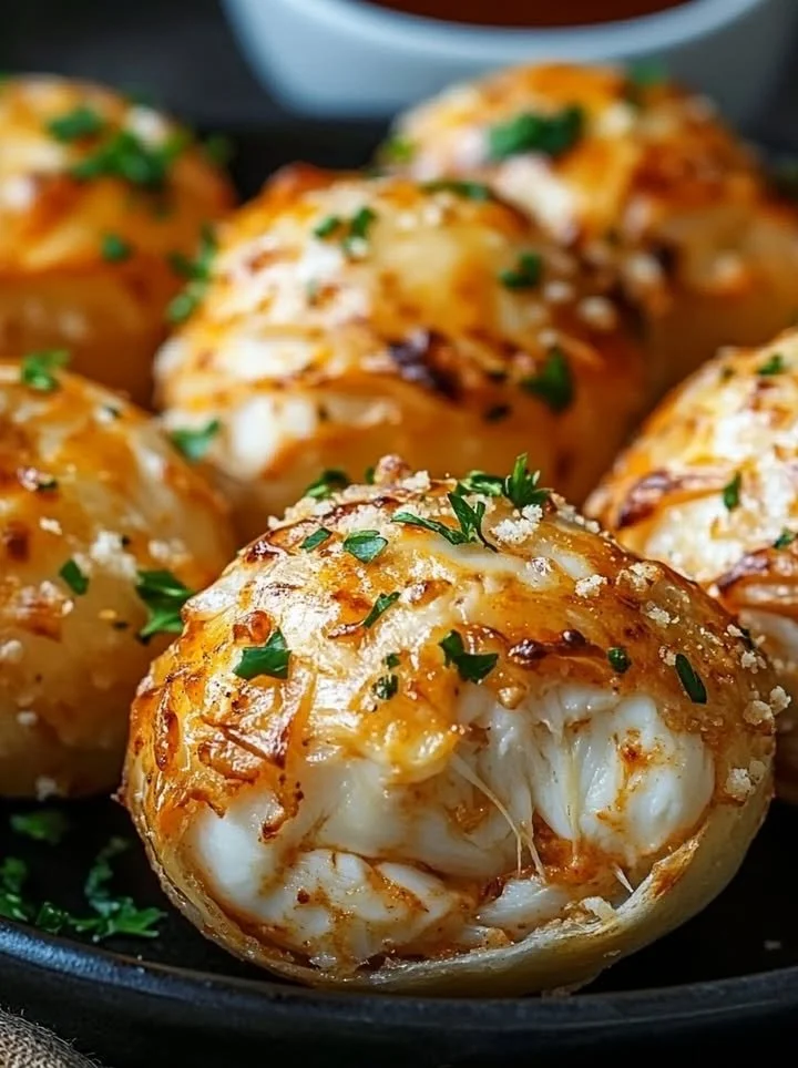 Delicious crab bombs served on a plate, garnished and ready to enjoy.